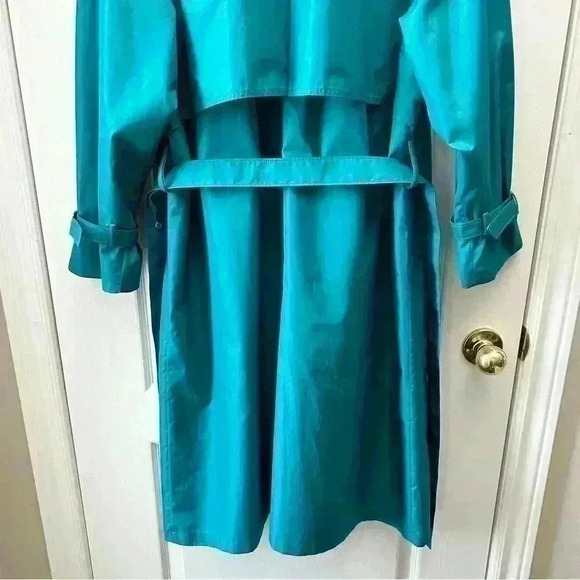 Vintage London Fog Trench Coat Iridescent Teal Green Size 10 Petite - Picture 10 of 16